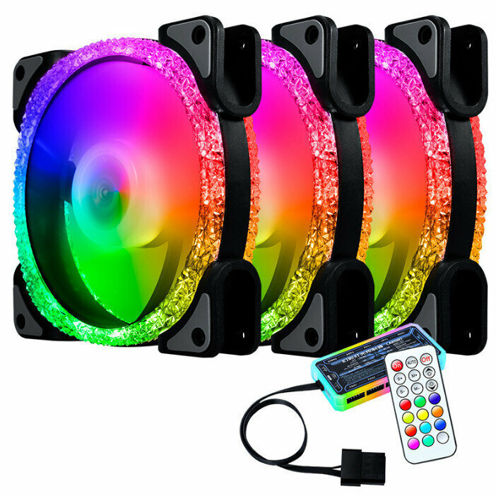 Computer Case Radiator Fantasy RGB Optical Case Fan (3 Ice Drills (1) Gen (Black) + Standard Controller)