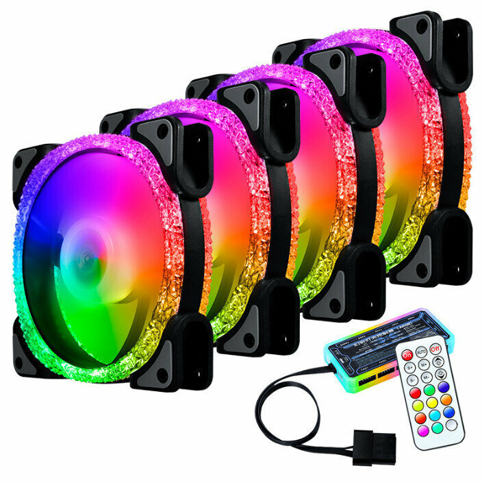 Computer Case Cooler Fantasy RGB Optical Case Fan (4 Ice Drills (1) Gen (Black) + Standard Controller)