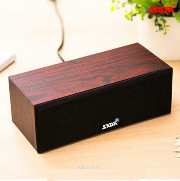 Notebook Desktop Computer Audio Wood Subwoofer USB Mini Portable 2.0 Small Speaker (Mahogany Grain)