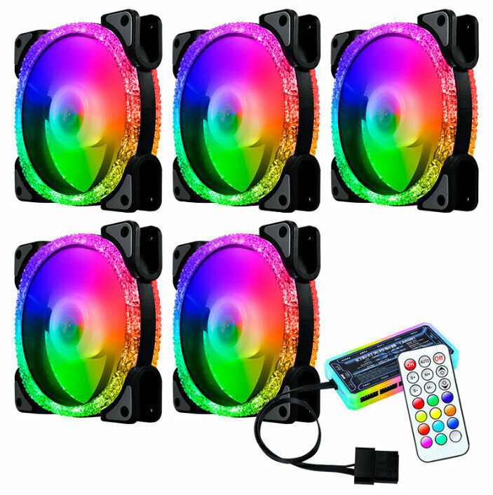 Computer Case Radiator RGB Optical Case Fan (5 Ice Drills (1) Gen (Black) + Standard Controller)