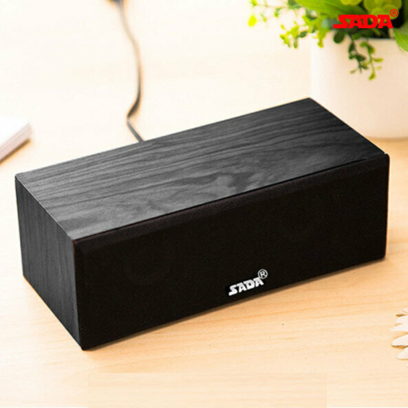 Notebook Desktop Computer Audio Wooden Subwoofer USB Mini Portable 2.0 Small Speaker (Black Wood Grain)