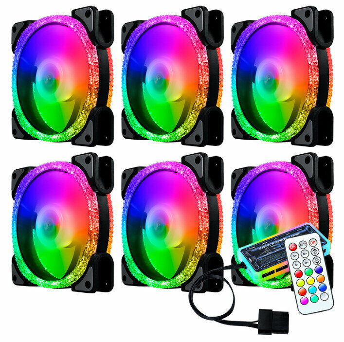 Computer Case Cooler RGB Optical Case Fan (6 Ice Drills (1) Gen (Black) + Standard Controller)