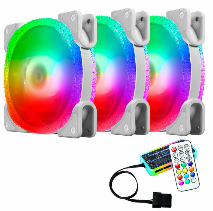 Computer Case Radiator Fantasy RGB Optical Case Fan (3 Ice Drills (1) Gen (White) + Standard Controller