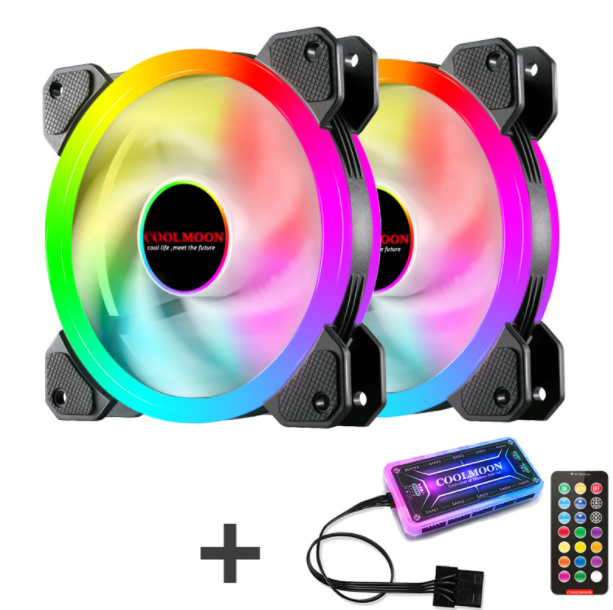 Radiant RGB Fan 12cm Desktop Cooling Fan LED Color-Changing Dual Aperture Silent Case Fan (2 Radiant Fans + Controller Set)