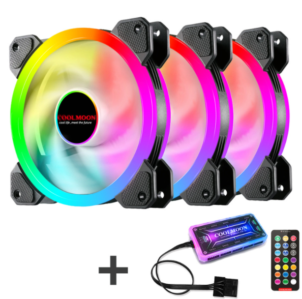Radiant RGB Fan 12cm Desktop Cooling Fan LED Color-Changing Dual Aperture Silent Case Fan (3 Radiance Fans + Controller Set)