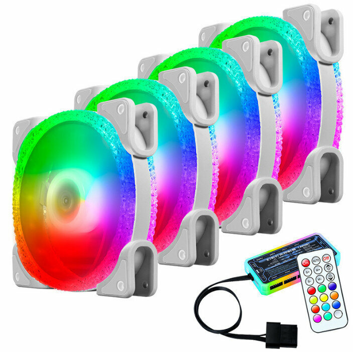 Computer Case Cooler RGB Optical Case Fan (4 Ice Drills (1) Gen (White) + Standard Controller)
