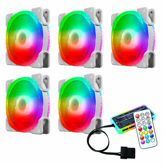 Computer Case Radiator RGB Optical Case Fan (5 Ice Drills (1) Gen (White) + Standard Controller)