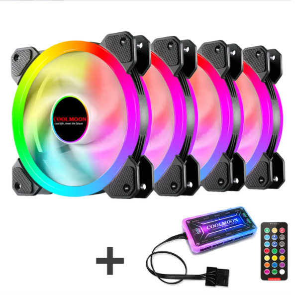 Radiant RGB Fan 12cm Desktop Cooling Fan LED Color-Changing Dual Aperture Silent Case Fan (4 Radiance Fans + Controller Set)