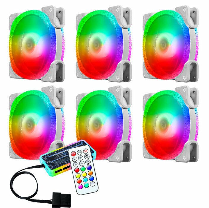 Computer Case Radiator Fantasy RGB Optical Case Fan (6 Ice Drills (1) Generation (White) + Standard Controller)