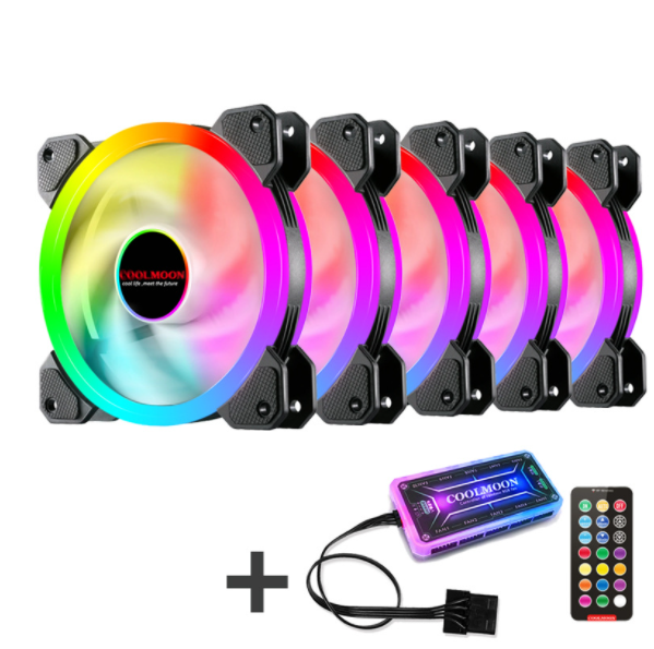 Radiant RGB Fan 12cm Desktop Cooling Fan LED Color-Changing Dual Aperture Silent Case Fan (5 Radiance Fans + Controller Set)