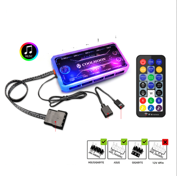 Radiant RGB Fan 12cm Desktop Computer Cooling Fan LED Color-Changing Dual Aperture Silent Case Fan (Music/Motherboard Sync Controller)