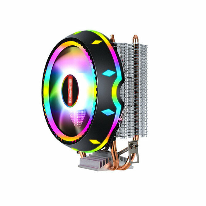 Desktop Chassis High Efficiency CPU Cooler Large Air Volume Silent Cooling Fan (2 Copper Tubes (Flying Saucer) Color Lights)
