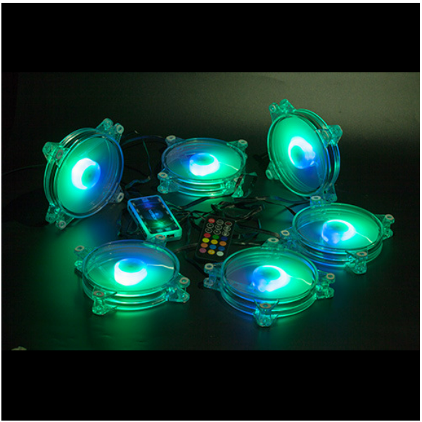 RGB Transparent Round Frame 12CM LED Cooling Fan (7 Transparent RGB Fans + Controller)