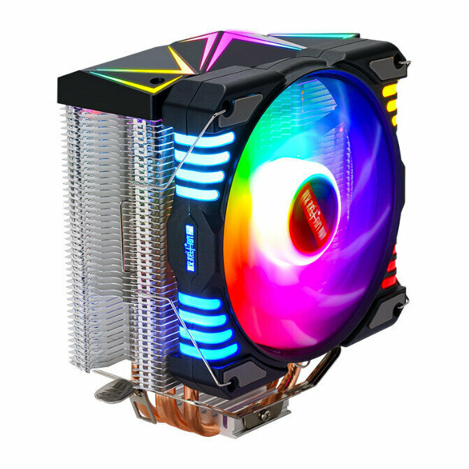 Desktop Chassis High Efficiency CPU Cooler Large Air Volume Silent Cooling Fan (4 Copper Tubes (Color Lights) 4PIN Temperature Control)