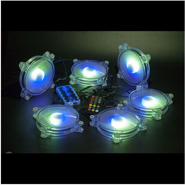 RGB Transparent Round Frame 12CM LED Cooling Fan (8 Transparent RGB Fans + Controller)