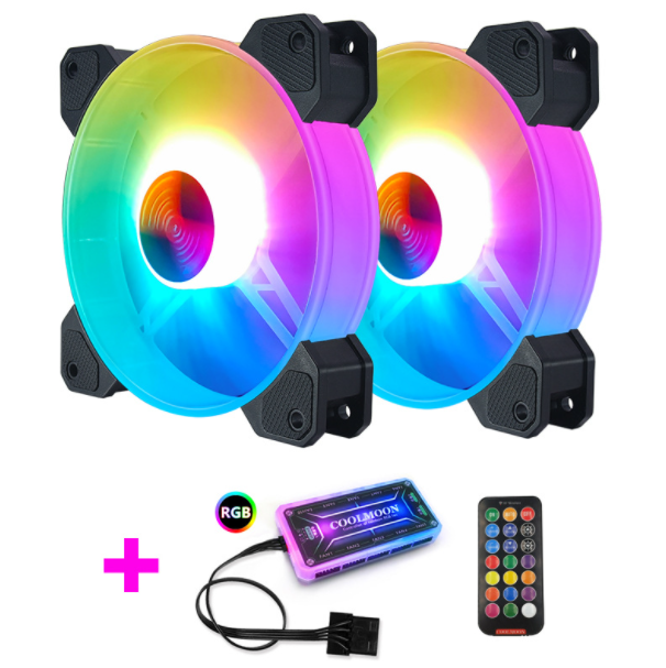 Cool Moon Yuhuan RGB Case Fan 12cm Desktop Computer Cooling Fan Color-changing Eclipse Silent Fan (2 Yuhuan RGB Fans + 1 Set of Standard Controllers)