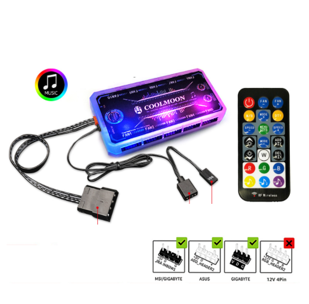 Cool Moon Yuhuan RGB Case Fan 12cm Desktop Computer Cooling Fan Color-changing Eclipse Silent Fan (Music Controller【5V Motherboard Synchronization + Music Rhythm】+Remote Control)
