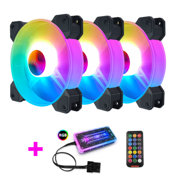 Cool Moon Yuhuan RGB Case Fan 12cm Desktop Computer Cooling Fan Color-changing Eclipse Silent Fan (3 Yuhuan RGB Fans + 1 Set of Standard Controllers)