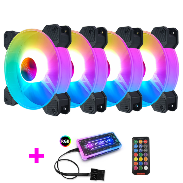 Cool Moon Yuhuan RGB Case Fan 12cm Desktop Computer Cooling Fan Color-changing Eclipse Silent Fan (4 Yuhuan RGB Fans + 1 Set of Standard Controllers)