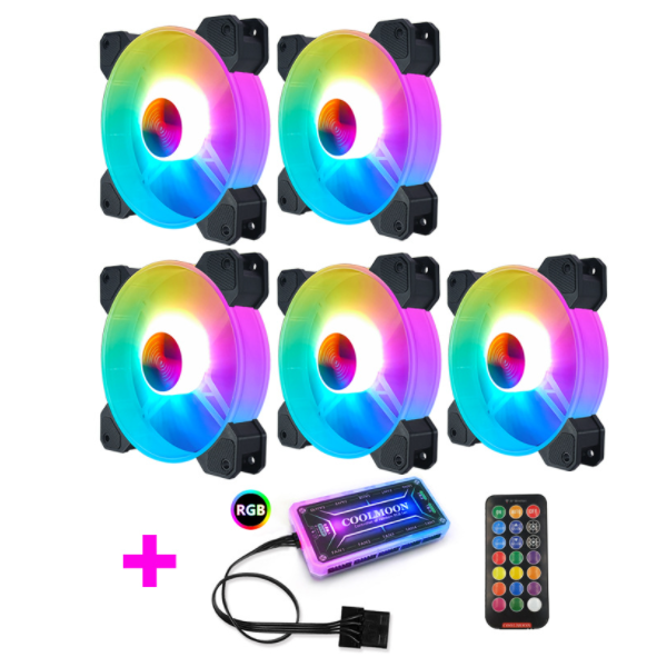 Cool Moon Yuhuan RGB Case Fan 12cm Desktop Computer Cooling Fan Color-changing Eclipse Silent Fan (5 Yuhuan RGB Fans + 1 Set of Standard Controllers)