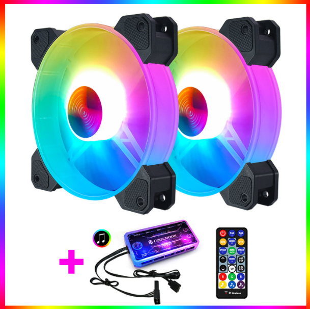 Cool Moon Yuhuan RGB Case Fan 12cm Desktop Computer Cooling Fan Color-changing Eclipse Silent Fan (2 Yuhuan RGB Fans + 1 Set of Music Controllers)