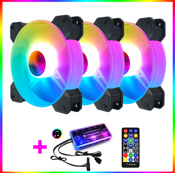 Cool Moon Yuhuan RGB Case Fan 12cm Desktop Computer Cooling Fan Color-Changing Eclipse Silent Fan (3 Yuhuan RGB Fans + 1 Set of Music Controllers)