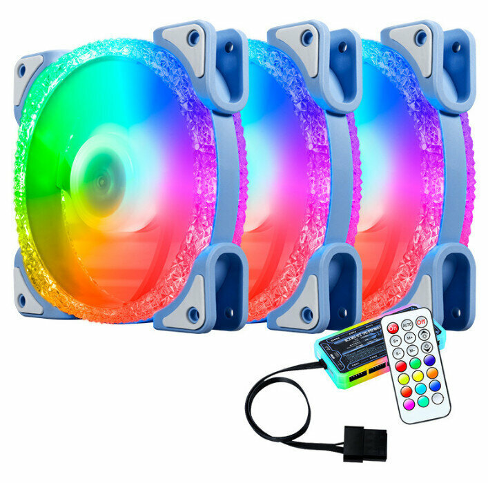 Computer Case Cooler Fantasy RGB Optical Case Fan (3 Ice Drills (1) Gen (Blue) + Standard Controller)