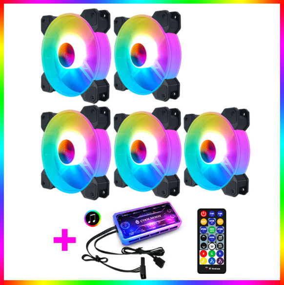 Cool Moon Yuhuan RGB Case Fan 12cm Desktop Computer Cooling Fan Color-changing Eclipse Silent Fan (5 Yuhuan RGB Fans + 1 Set of Music Controllers)