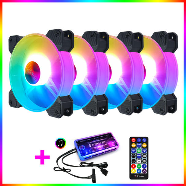Cool Moon Yuhuan RGB Case Fan 12cm Desktop Computer Cooling Fan Color-changing Eclipse Silent Fan (4 Yuhuan RGB Fans + 1 Set of Music Controllers)