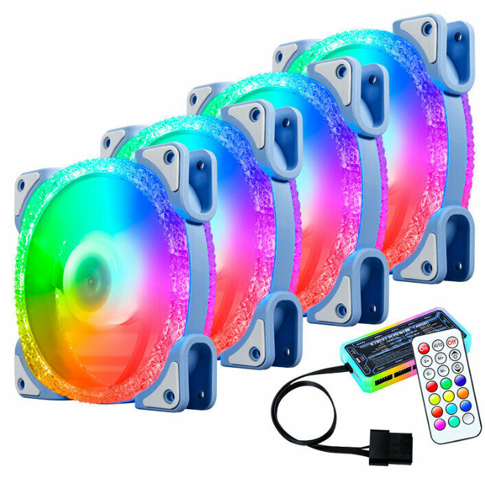 Computer Case Radiator RGB Optical Case Fan (4 Ice Drills (1) Gen (Blue) + Standard Controller Fan + Standard Controller Set)