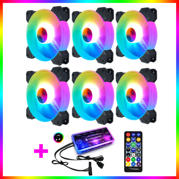 Cool Moon Yuhuan RGB Case Fan 12cm Desktop Computer Cooling Fan Color-changing Eclipse Silent Fan (6 Yuhuan RGB Fans + 1 Set of Music Controllers)