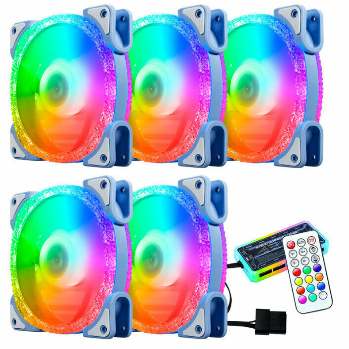 Computer Case Radiator RGB Optical Case Fan (5 Ice Drills(1) Gen (Blue) + Standard Controller)