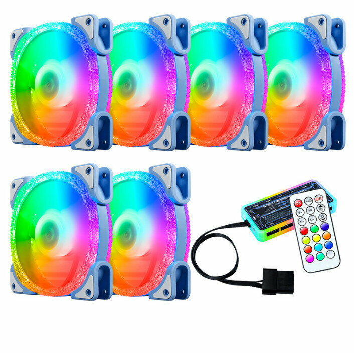 Computer Case Radiator RGB Optical Case Fan (6 Ice Drills (1) Gen (Blue) + Standard Controller)