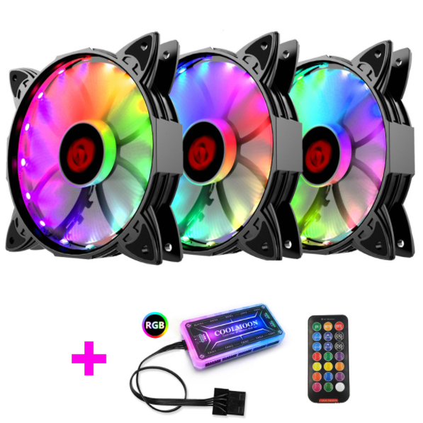 Cool Moon Amber Case Fan 12cm Desktop Silent Cooling Color-Changing Remote Control Color-Changing RGB Case Fan (3 Amber Fans + 1 Controller)