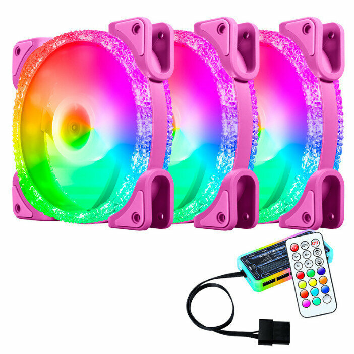 Computer Case Radiator RGB Optical Case Fan (3 Ice Drills (1) Generation (Pink) + Standard Controller)