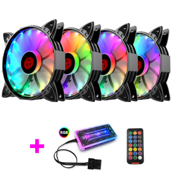 Cool Moon Amber Case Fan 12cm Desktop Silent Cooling Color-Changing Remote Control Color-Changing RGB Case Fan (4 Amber Fans + 1 Set of Controllers)