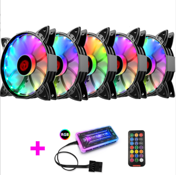Cool Moon Amber Case Fan 12cm Desktop Silent Cooling Color-Changing Remote Control Color-Changing RGB Case Fan (5 Amber Fans + 1 Set of Controllers)