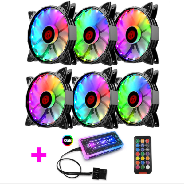 Cool Moon Amber Case Fan 12cm Desktop Silent Cooling Color-Changing Remote Control Color-Changing RGB Case Fan (6 Amber Fans + 1 Controller)
