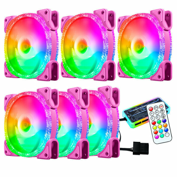 Computer Case Radiator RGB Optical Case Fan (6 Ice Drills (1) Generation (Pink) + Standard Controller)