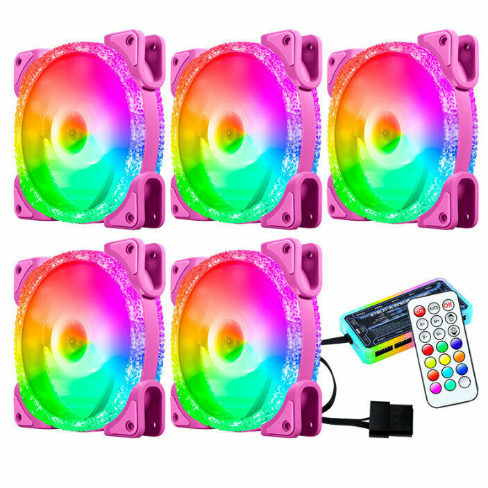 Computer Case Radiator Fantasy RGB Optical Case Fan (5 Ice Drills (1) Generation (Pink) + Standard Controller