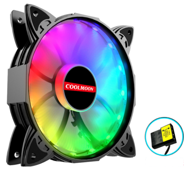 Cool Moon Amber Case Fan 12cm Desktop Silent Heat Dissipation Chromatic Remote Control Color-Changing RGB Chassis Fan ([Amber Auto Color Changing Version])