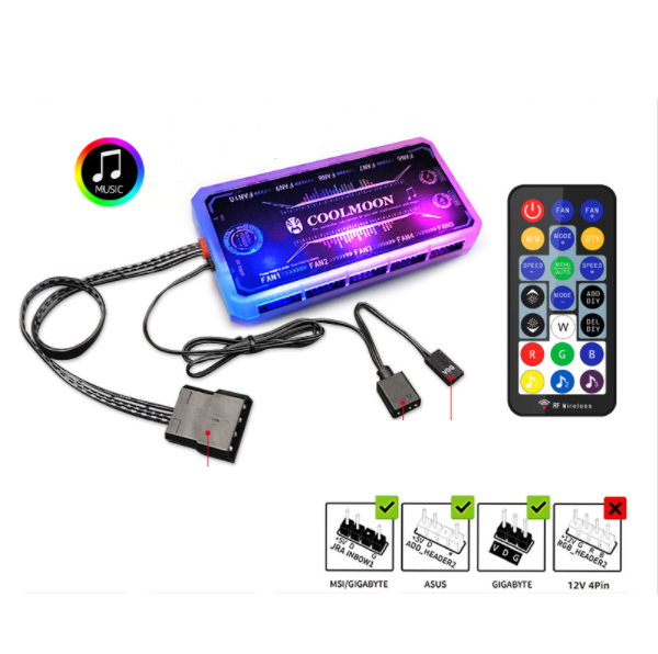 Cool Moon Amber Case Fan 12cm Desktop Silent Heat Dissipation Color-Changing Remote Control Color-Changing RGB Case Fan (Controller [Music Sensor + Motherboard God Light Sync] + Remote Control)