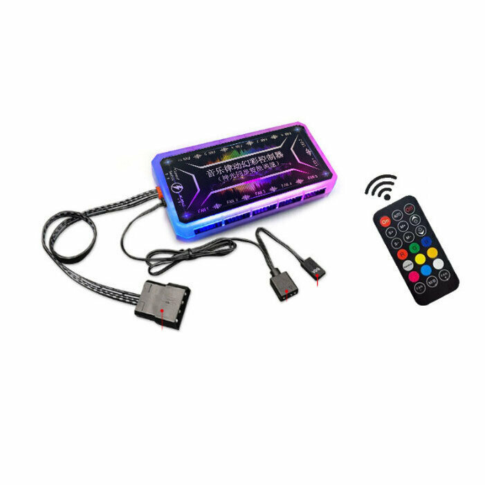 Desktop Case, Luminous Fan, LED Fan, Chassis Radiator (Music Controller [5V Motherboard Sync + Music Rhythm] + Remote Control), Small 4pinPWM + Motherboard 3 pins)