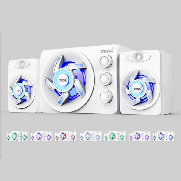 Desktop computer audio subwoofer mobile phone mini speaker (white wooden box version colorful breathing light)