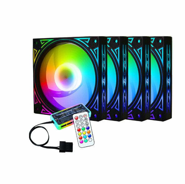 Desktop Case, Illuminated Fan, LED Fan, Case, Radiator (4 notes (1 set of standard controller)), small 4pinPWM + motherboard, 3 pins)