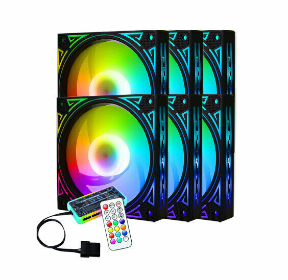 Desktop Case, Illuminated Fan, LED Fan, Case, Radiator (6 notes (1 set of standard controller)), small 4pinPWM+3-pin motherboard)