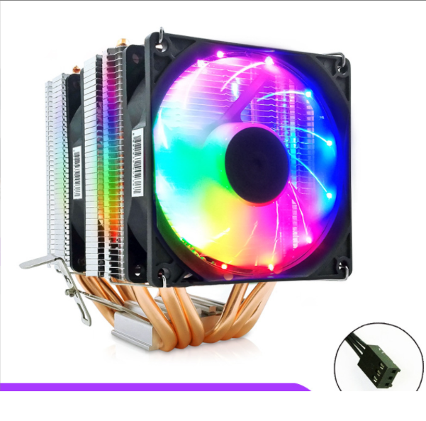 Cool Moon Six Copper Tube CPU Cooler Desktop Computer Twin Towers 6 Heat Pipes Luminous Heat Dissipation Silent CPU Fan (Six Copper Tubes and Dual Fans Color Three-Pin Interface)