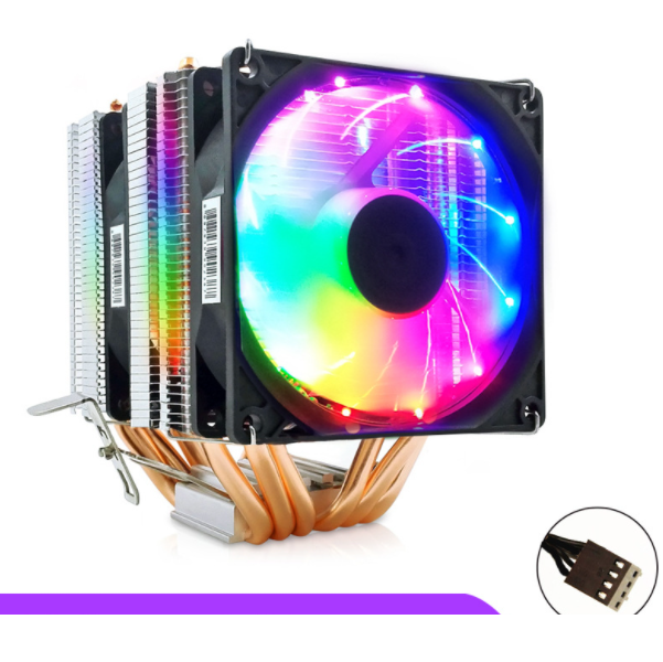 Cool Moon Six Copper Tube CPU Cooler Desktop Computer Twin Towers 6 Heat Pipes Luminous Heat Dissipation Silent CPU Fan (Six Copper Tubes and Dual Fans Color Four Pin Temperature Control)