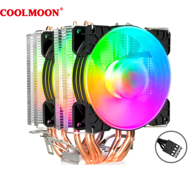 Cool Moon Six Copper Tube CPU Cooler Desktop Computer Twin Towers 6 Heat Pipes Luminous Heat Dissipation Silent CPU Fan (Six Copper Tubes Dual Fans Four Needles Magic Moon Edition)