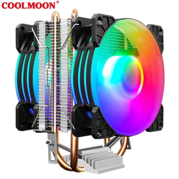 Cool Moon CPU Cooler Dual Copper Tube 9cm Vertical Silent AMD115X Desktop Computer Heat Pipe Cooling CPU Fan (P2 Magic Moon Edition Dual Copper Tube Dual Fan)